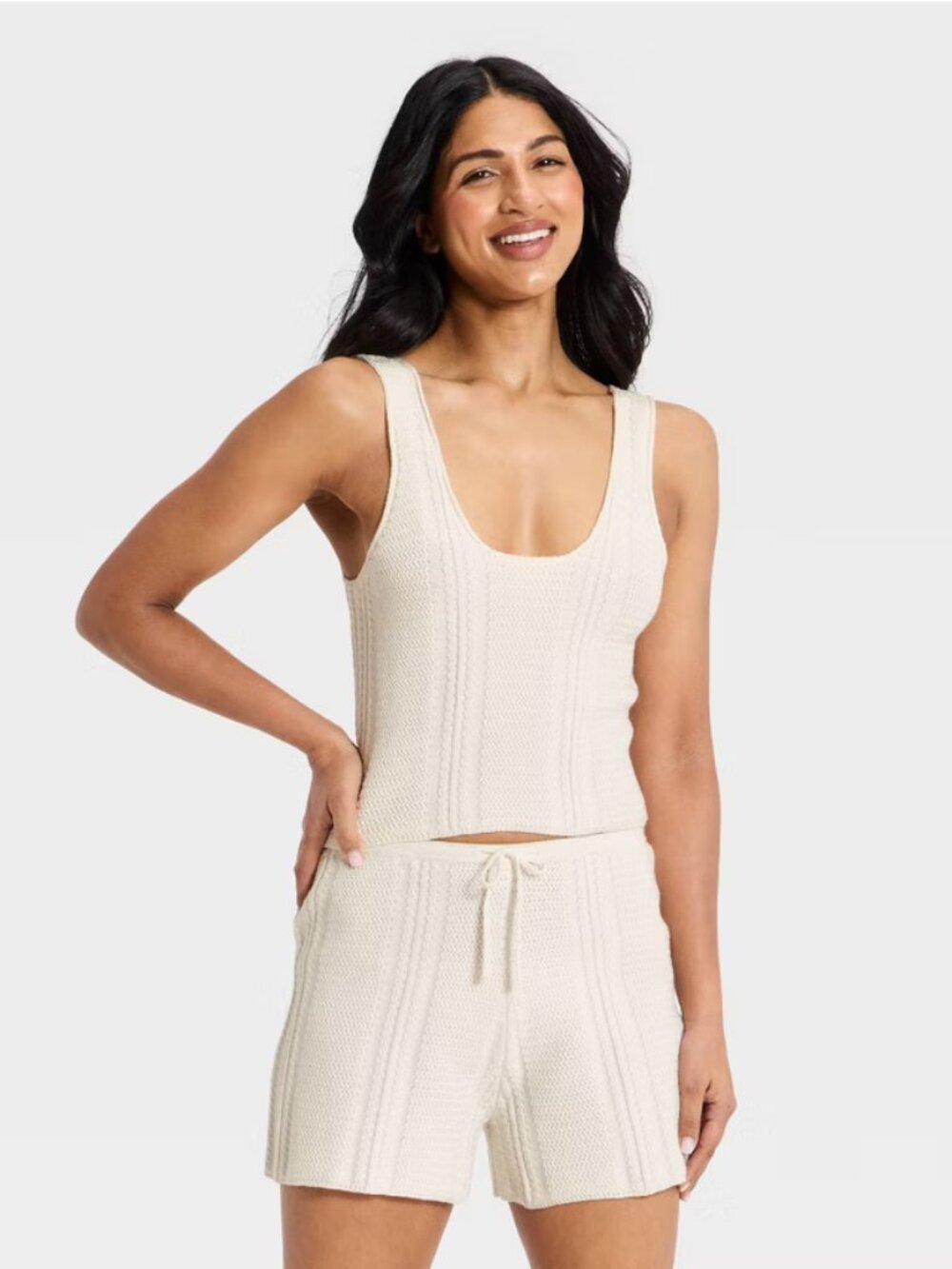 Women's Crochet Like Sweater Tank Top - A New Day Cream XS